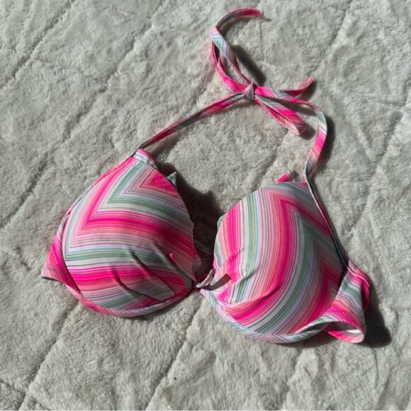 Victoria's Secret | Pink Chevron Striped Pushup Bikini Top | Size 36C - Picture 2 of 7